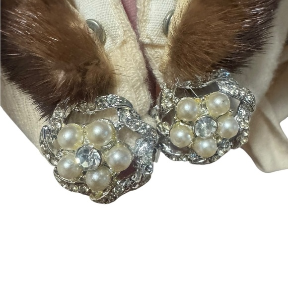 VINTAGE STYLED BY KHANDUR CASHMERE & MINK EVENING SWEATER PEARL RHINESTONE CLASP - Picture 6 of 10
